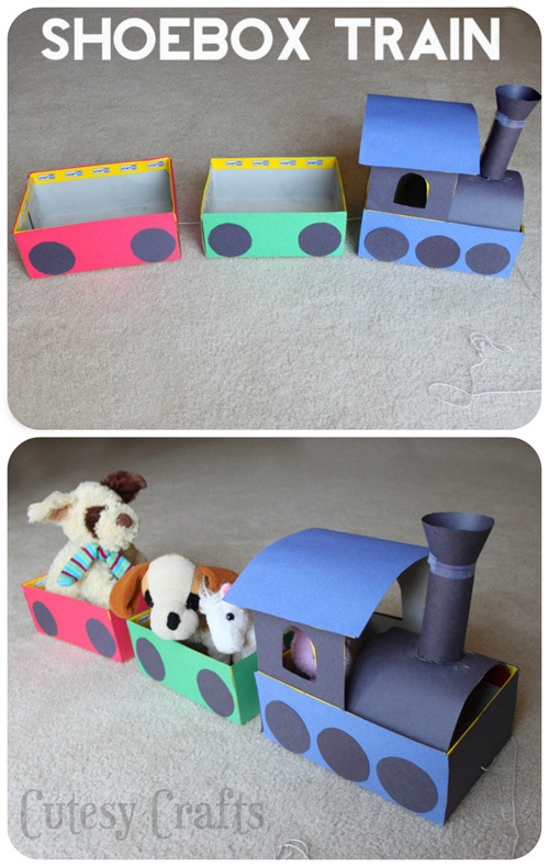 Make a train out of shoeboxes for the kids to pull around the house.  Great craft for learning about trains!