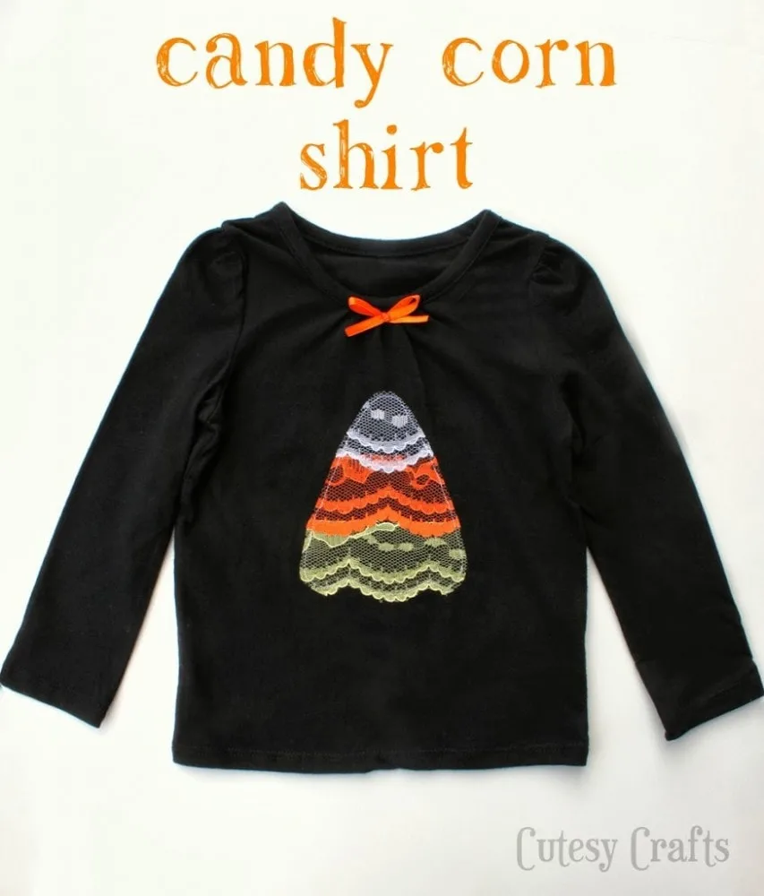 Candy Corn Halloween Shirt made with lace! Candy Corn DIY Halloween Shirt