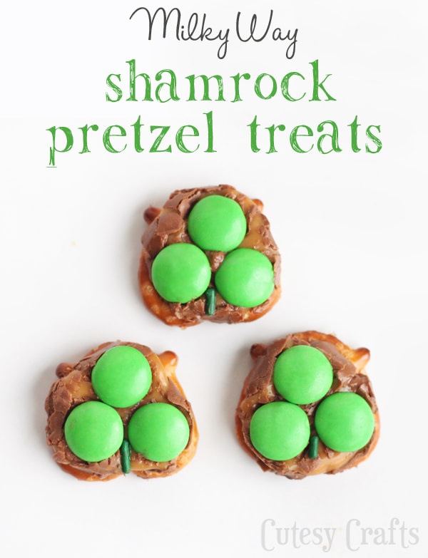 Milky Way Pretzel St. Patrick's Day Treats - A perfect St. Patrick's Day dessert to share at a class party or just for fun. 