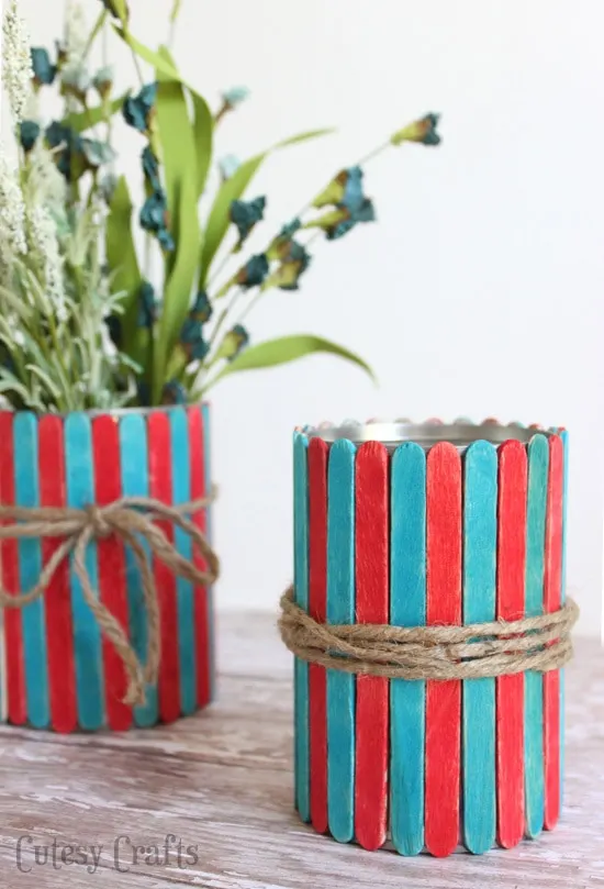 Popsicle Stick Vases - 4th of July Craft for Kids - Cutesy Crafts