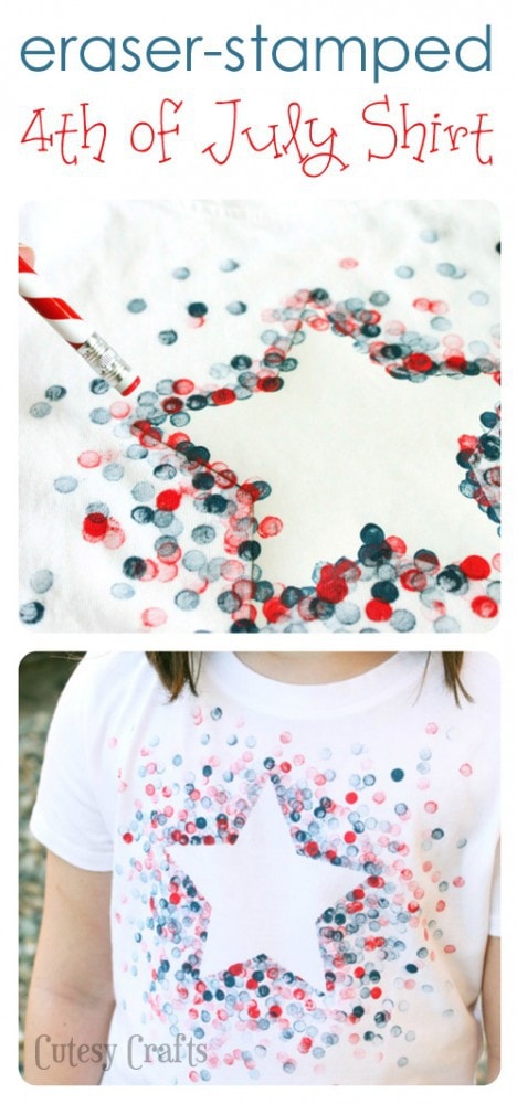 DIY Eraser-Stamped 4th of July Shirt - Made with Freezer Paper and a pencil eraser!