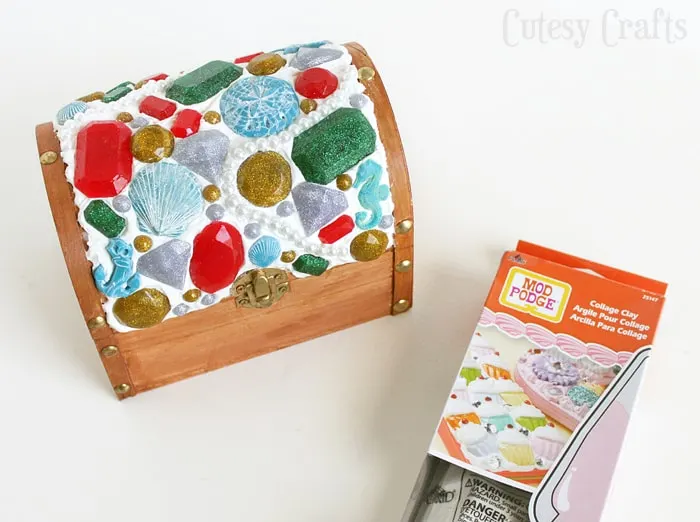 Decoden Treasure Chest - Decorated with Mod Podge Collage Clay and Mod Melts #plaidcrafts #modpodge #sponsored