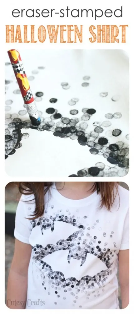 Eraser-Stamped Halloween Shirt - Made with Freezer Paper and a pencil eraser!