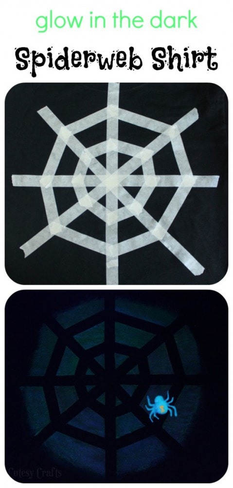 Glow in the Dark Spiderweb Shirt - Made using masking tape and glow paint. #TulipGlow