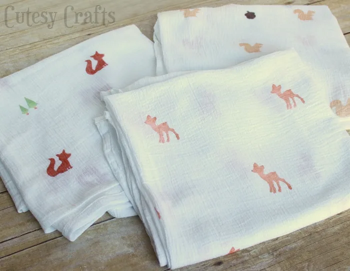 DIY Stamped Muslin Swaddling Blankets