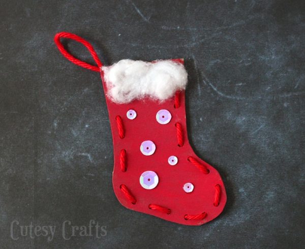 Christmas Craft for Kids - Lacing Ornaments - Cutesy Crafts