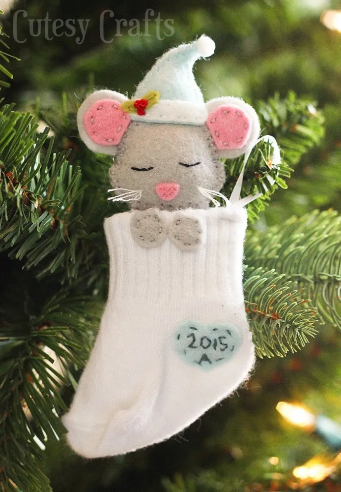 DIY Christmas ornaments made from a baby sock! FREE pattern!