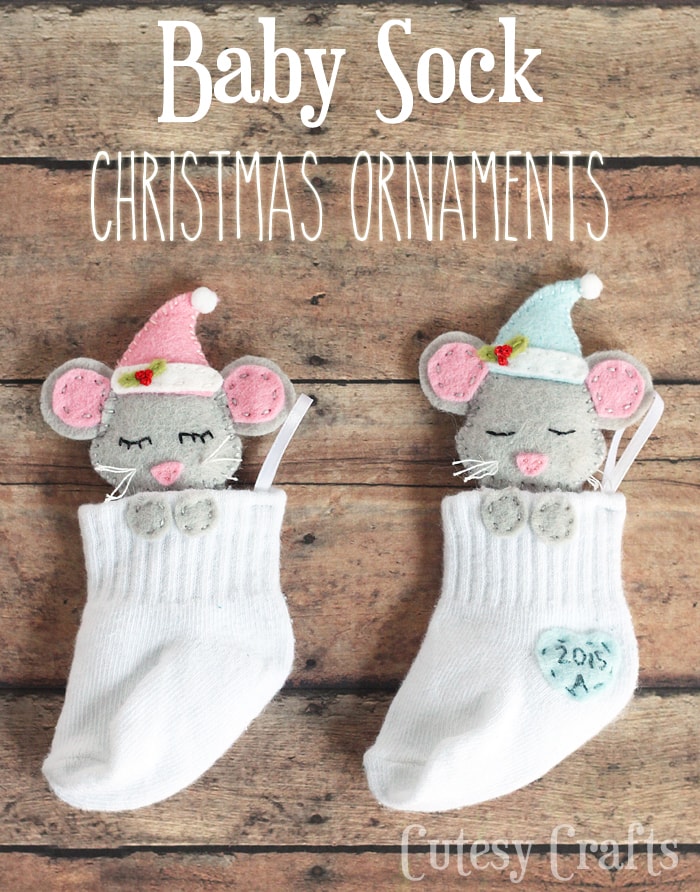 DIY Christmas ornaments made from a baby sock! FREE pattern!