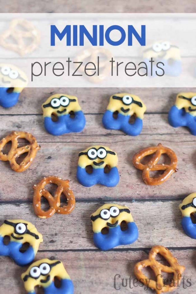 Have a Minions movie night with these cute minion pretzel treats! #MinionsMovieNight #ad