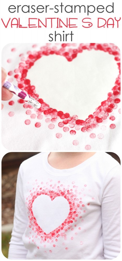 Eraser-Stamped Valentine's Day Shirt - Made with Freezer Paper and a pencil eraser!