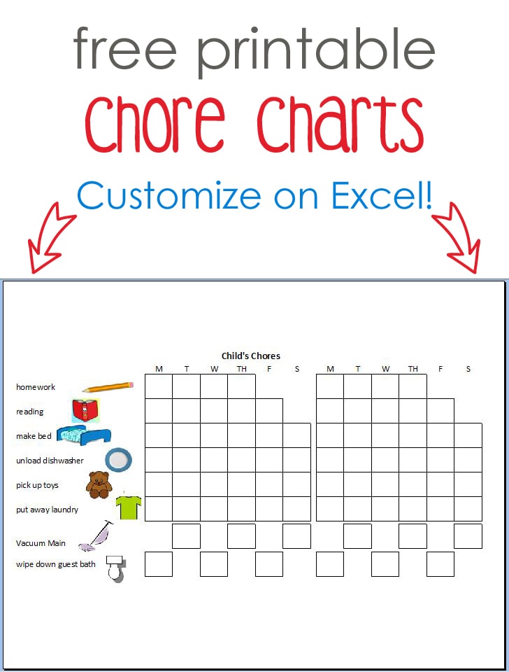 Free Printable Chore Charts - Easy to customize on Excel!
