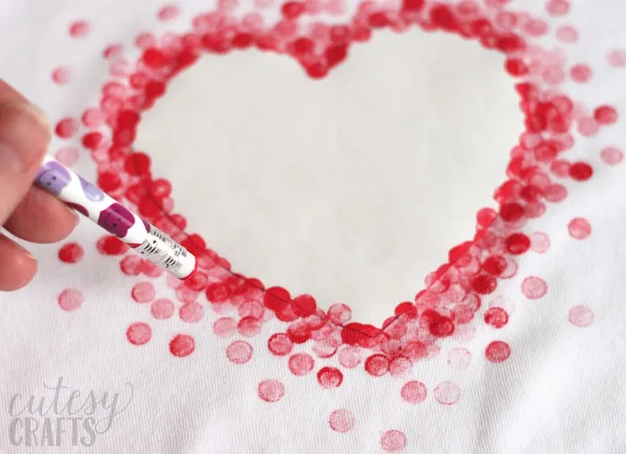 Eraser-Stamped Valentine's Day Shirt - Made with Freezer Paper and a pencil eraser!