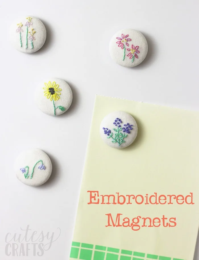 DIY Magnets with Flower Embroidery Patterns - Cutesy Crafts