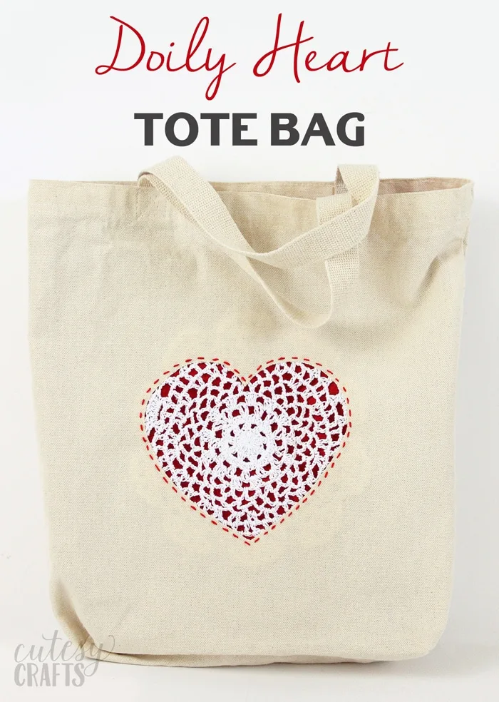 Doily Heart DIY Tote Bag - Cutesy Crafts