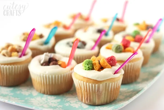 Bowl of Cereal Cupcakes - Perfect for a pajama party or slumber party!
