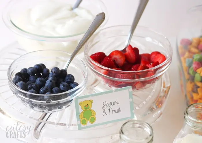 Fruit and yogurt at a pajama party.