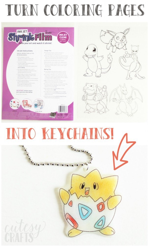 Pokemon Birthday Party Craft - Turn coloring pages into keychains with Shrink Film!