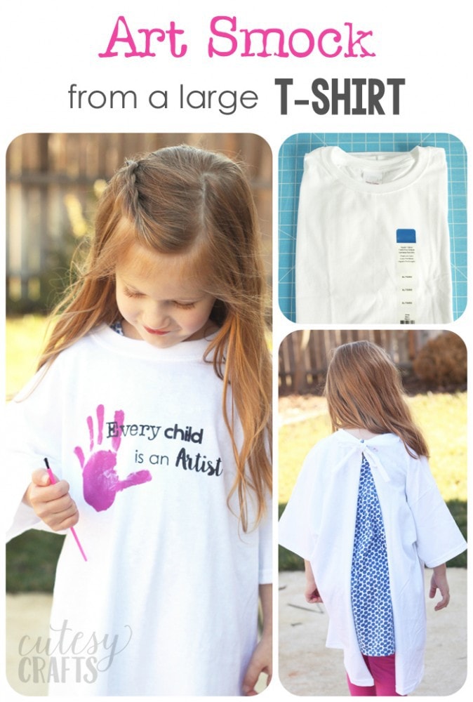 Make these cute art smocks from a t-shirt. - Great for an art party!