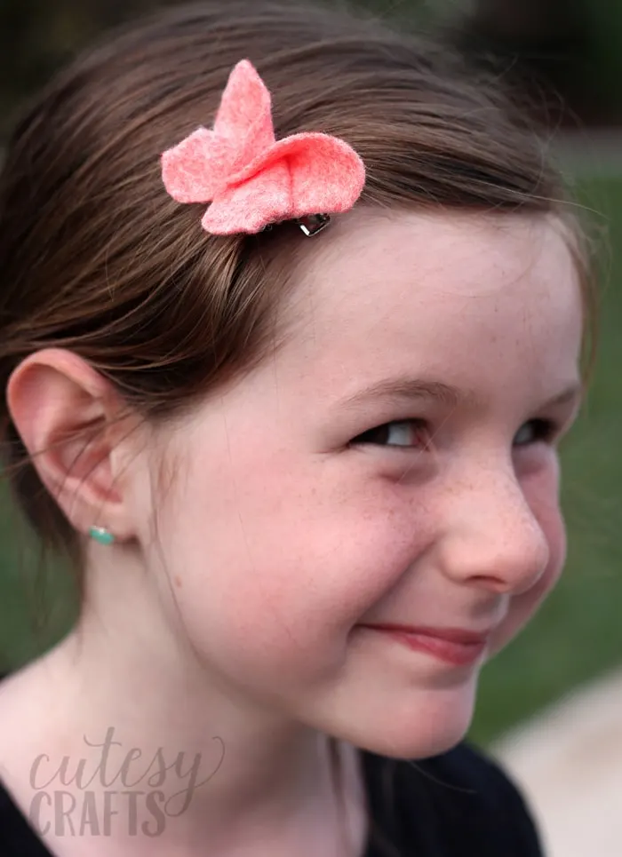 Fold felt like origami to make these adorable felt butterfly hair clips!