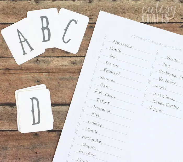 Free Printable Baby Shower Game - An new way to play the alphabet game!