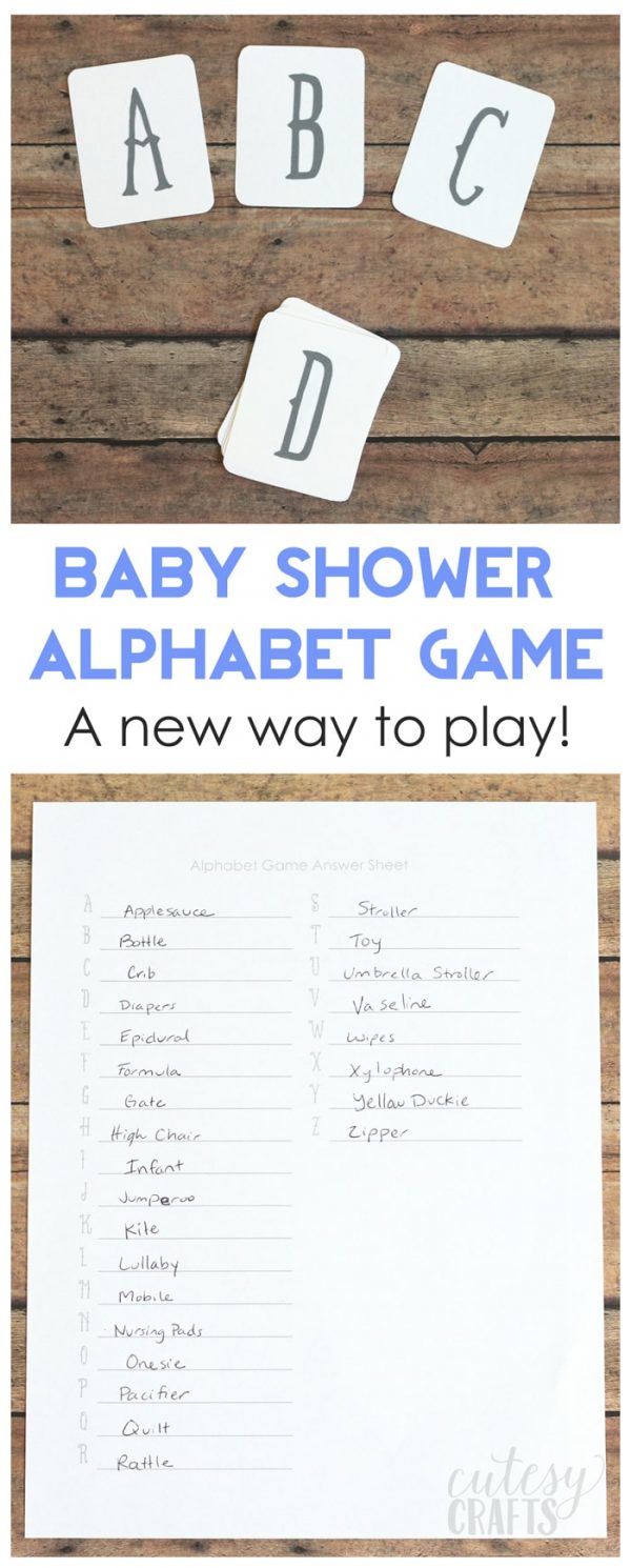 Free Printable Baby Shower Game - Alphabet Cards - Cutesy Crafts