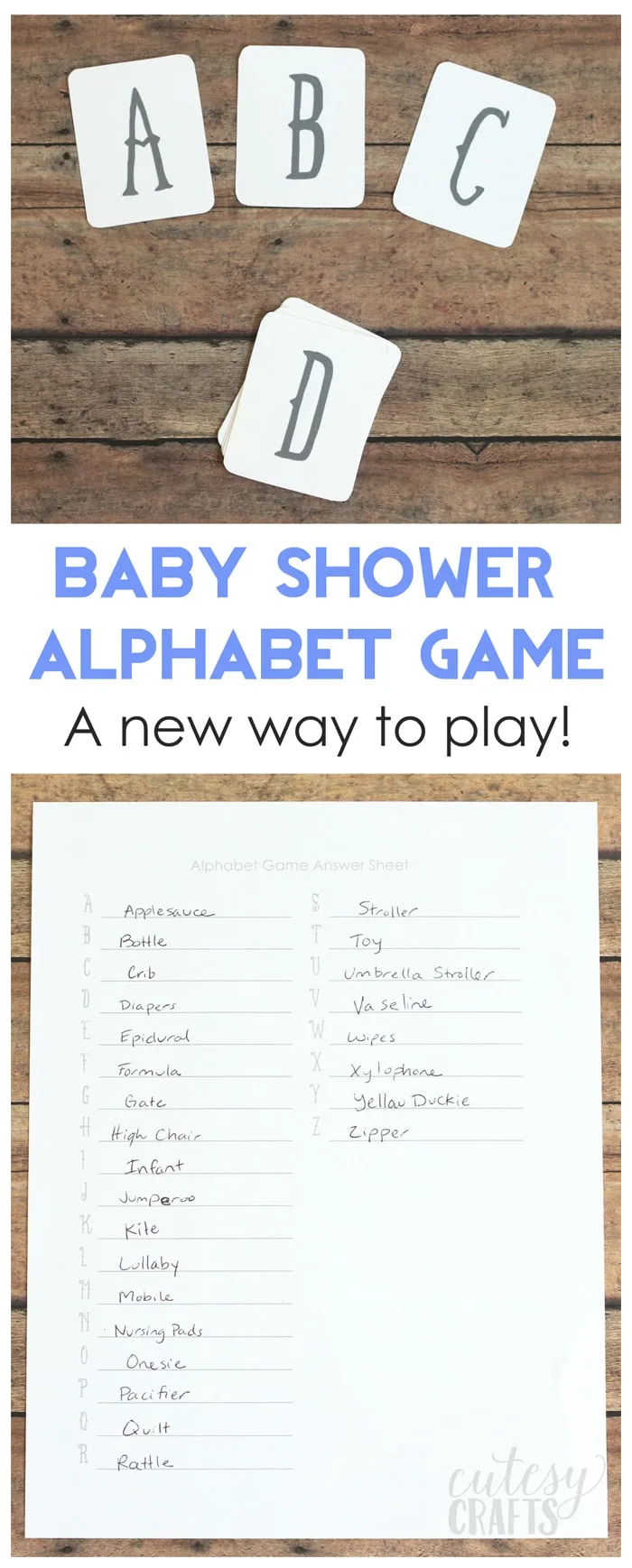Free Printable Baby Shower Game - An new way to play the alphabet game!