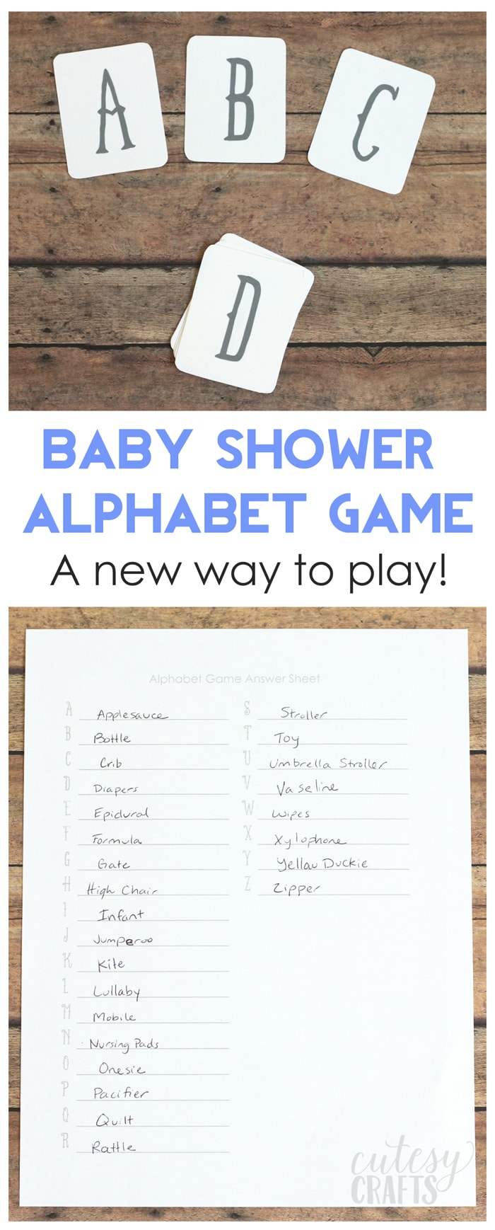 Free Printable Baby Shower Game Alphabet Cards Cutesy Crafts