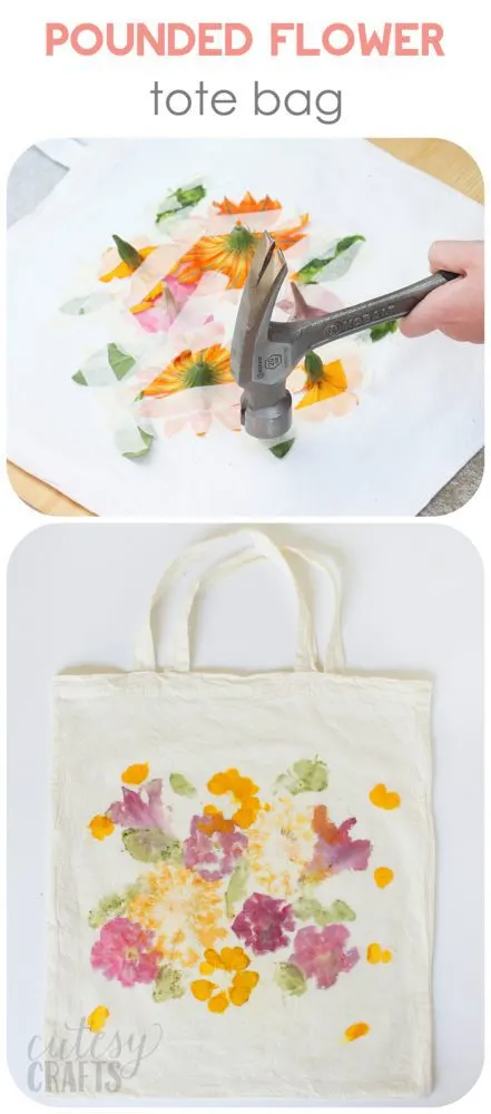 Keep the kids busy making a beautiful tote with dye from pounded flowers. It's so easy and lots of fun!