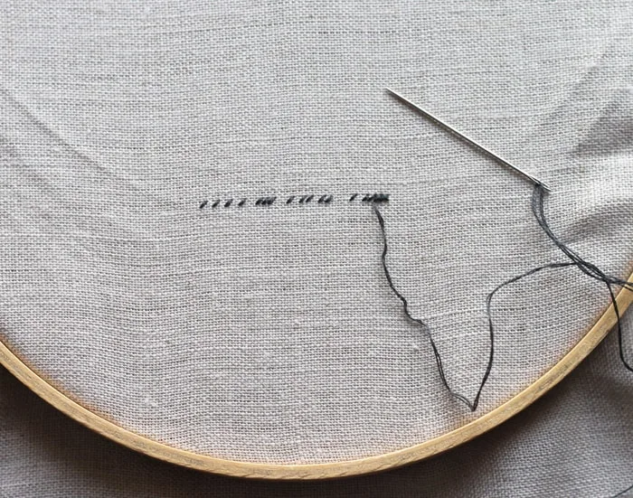 cross-stitching on linen