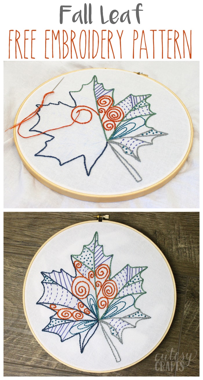 Fall Leaf Free Embroidery Pattern - Cutesy Crafts