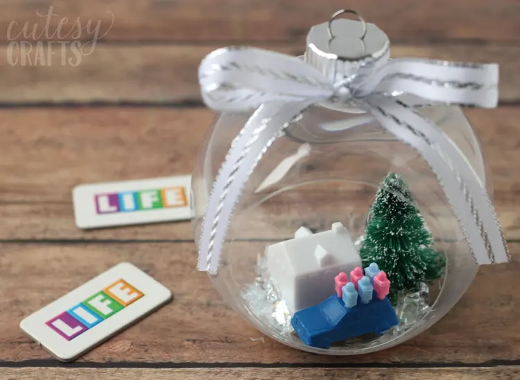 DIY Snow Globe Ornament with Vintage Cars & Bottlebrush Trees