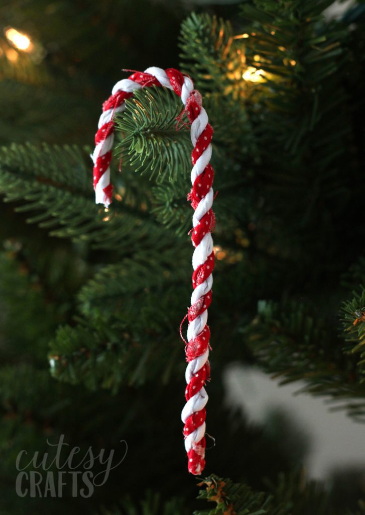 Fabric Scrap Candy Cane Ornaments - Cutesy Crafts