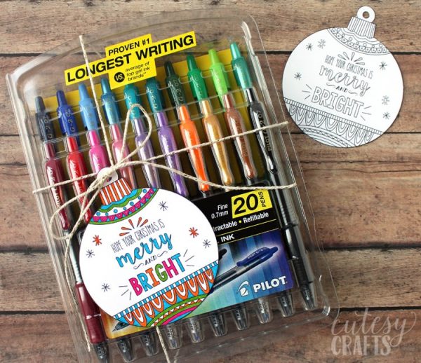 Printable Coloring Page Gift Tags with Pilot Pen - Cutesy Crafts