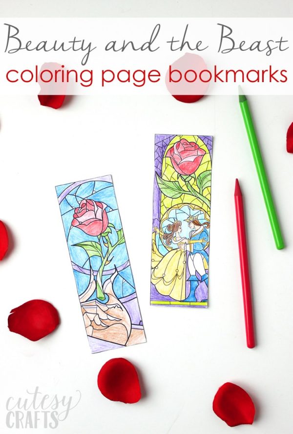 Beauty and the Beast Coloring Page Bookmarks - Cutesy Crafts