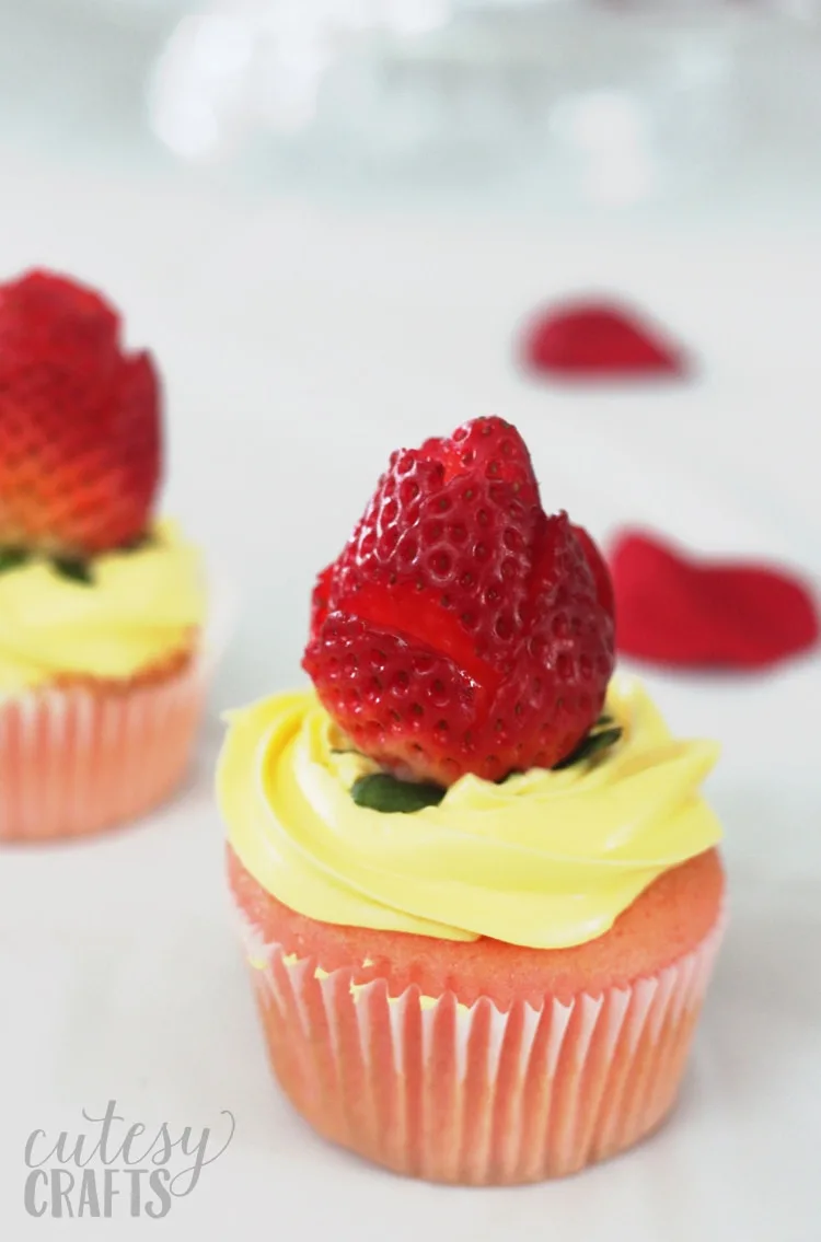 Easy Beauty and the Beast Cupcakes with Strawberry Roses