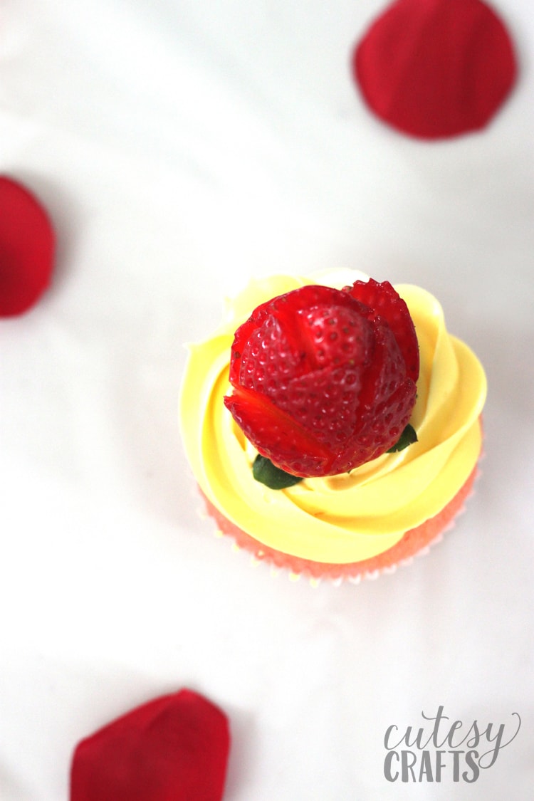 Easy Beauty and the Beast Cupcakes with Strawberry Roses