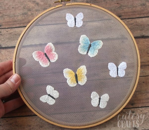 Butterfly Embroidery Hoop on Mesh Cutesy Crafts
