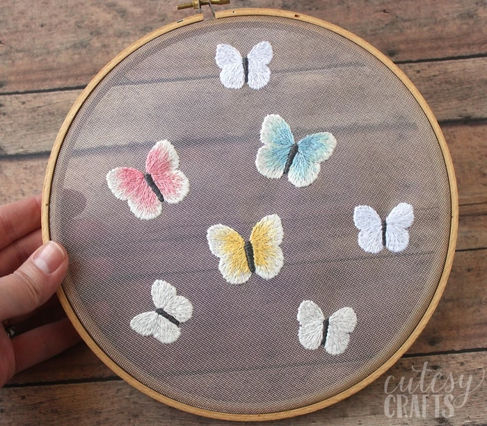 Butterfly Embroidery on Mesh - Free Pattern!