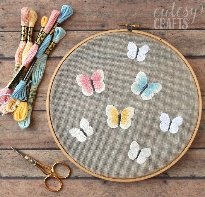 Butterfly Embroidery on Mesh - Free Pattern!