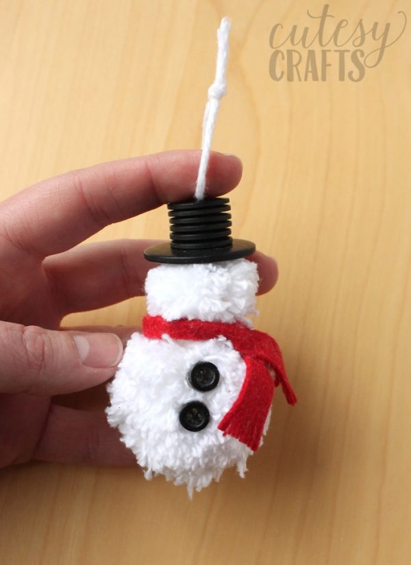 Pom Pom DIY Snowman Ornament Cutesy Crafts
