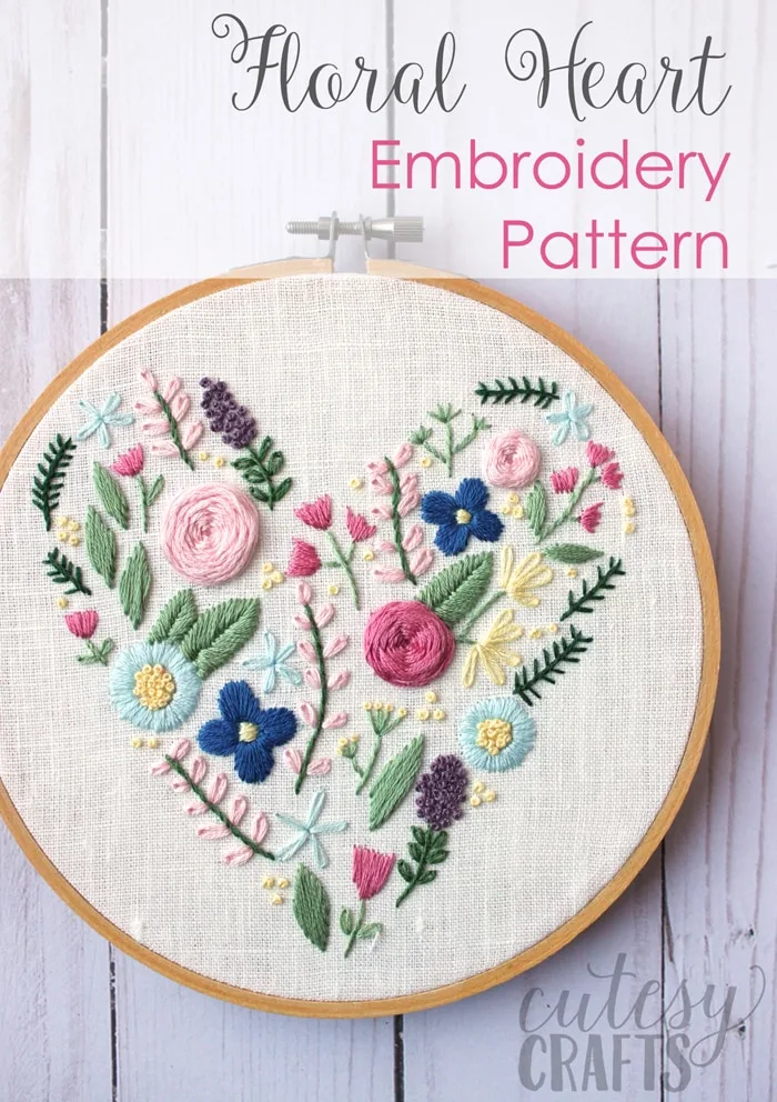 Heart Flower Embroidery Design - Cutesy Crafts