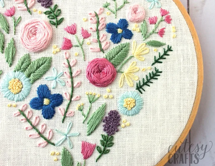 Bright Floral Heart hand-Embroidery