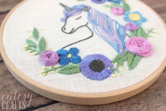 Floral Unicorn Embroidery Pattern - Cutesy Crafts