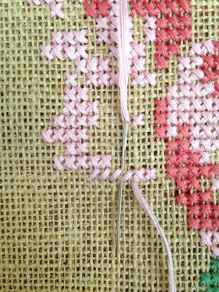 Cross stitch rose on tote bag