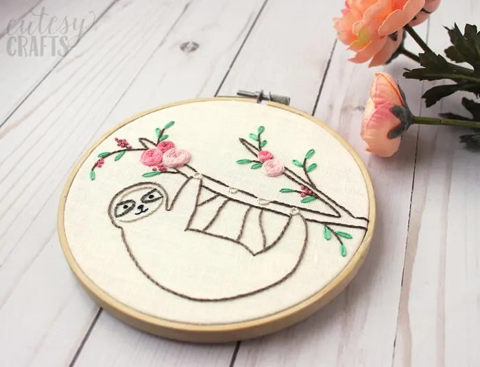 Beginner Embroidery Pattern Sloth