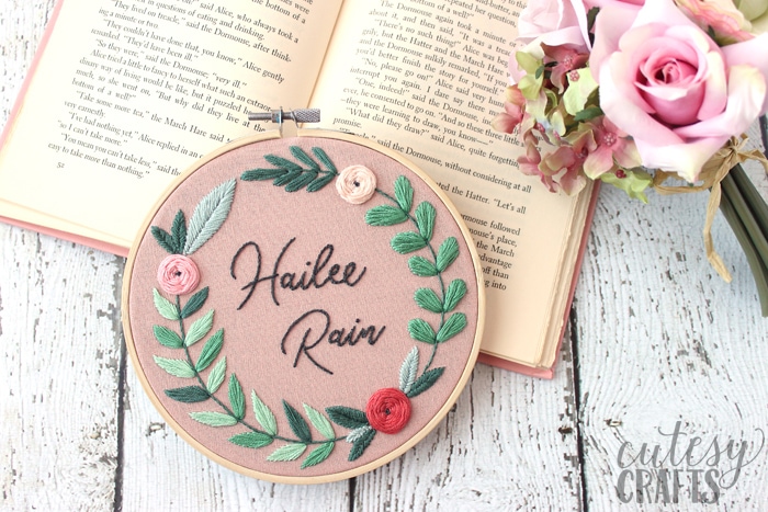 Floral Name Embroidery Hoop Pattern