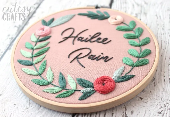 Floral Name Embroidery Hoop Pattern - Cutesy Crafts