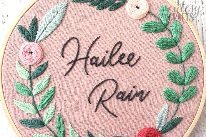 Name Embroidery Hoop - Free flower embroidery pattern!