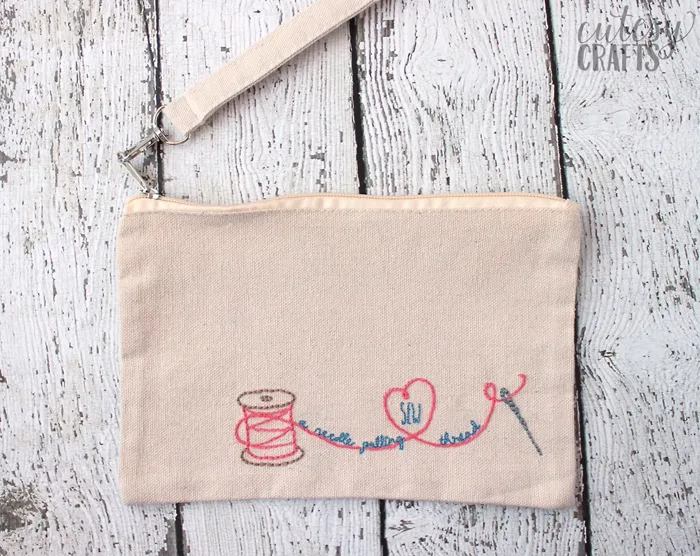 Small zipper pouch bag embroidery