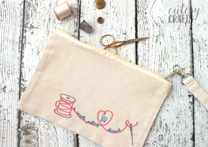 Small zipper pouch bag embroidery